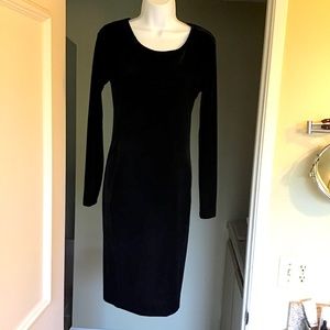 Velvet By Graham & Spencer Black Velvet Long Sleeve Scoop Neck Midi Dress